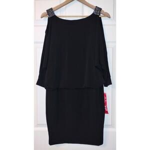 NWT EnFocus Studio Black Dress Rhinestone Cold-Shoulder Peek-a-Boo Sleeves -Sz 6